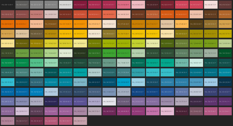 Wzornik palety kolorow RAL